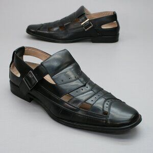 Stacy Adams Men’s 12 Mayfield Black Fisherman Closed-toe Buckle Strap Sandals  A